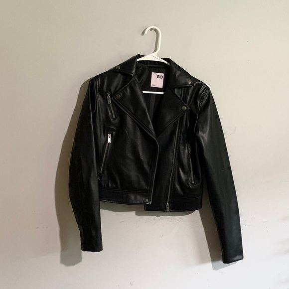 SO Faux-Leather Black Moto Asymmetrical Zip Up Biker Jacket NWOT Size: XS - Picture 1 of 6